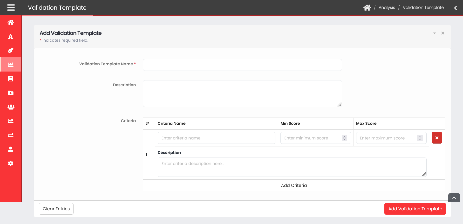 Validation Template Management